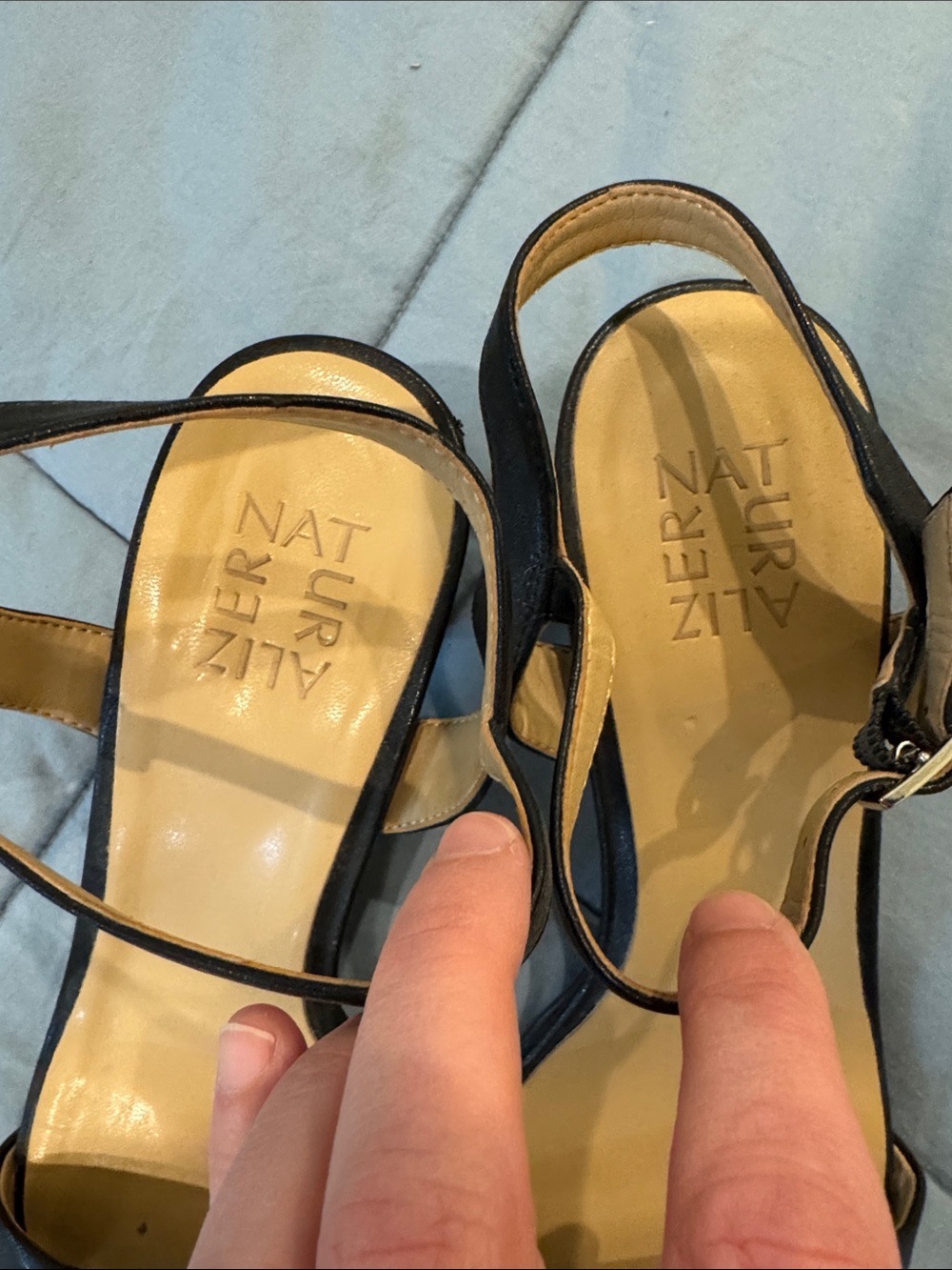 Naturalizer Bristol Black Ankle-Strap Open-Toe Block Heels - Picture 2 of 7